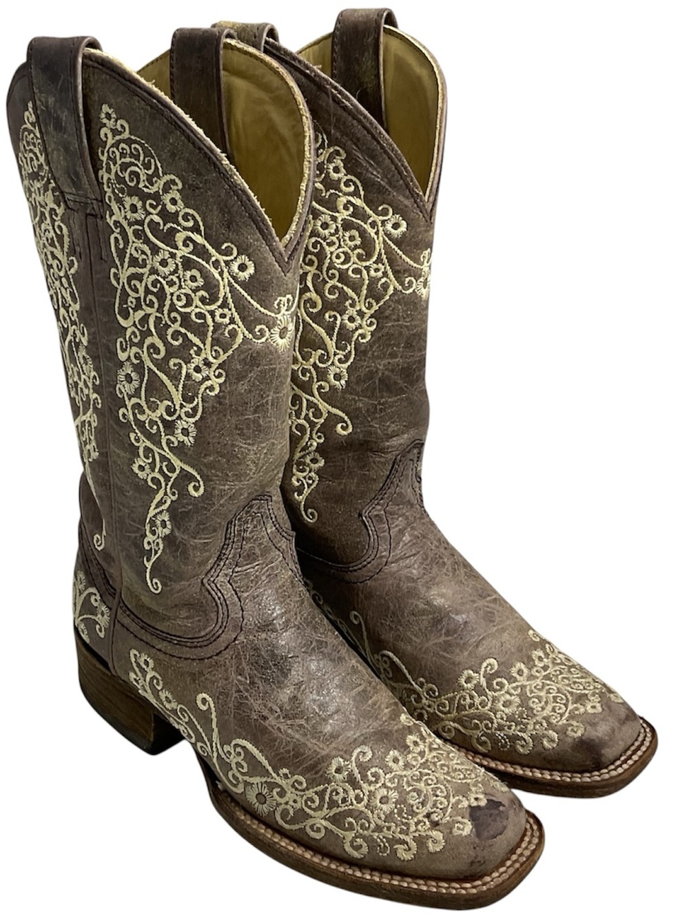 Corral Brown Crater Bone Embroidery Western Cowgirl Boots Women’s Size 6 M